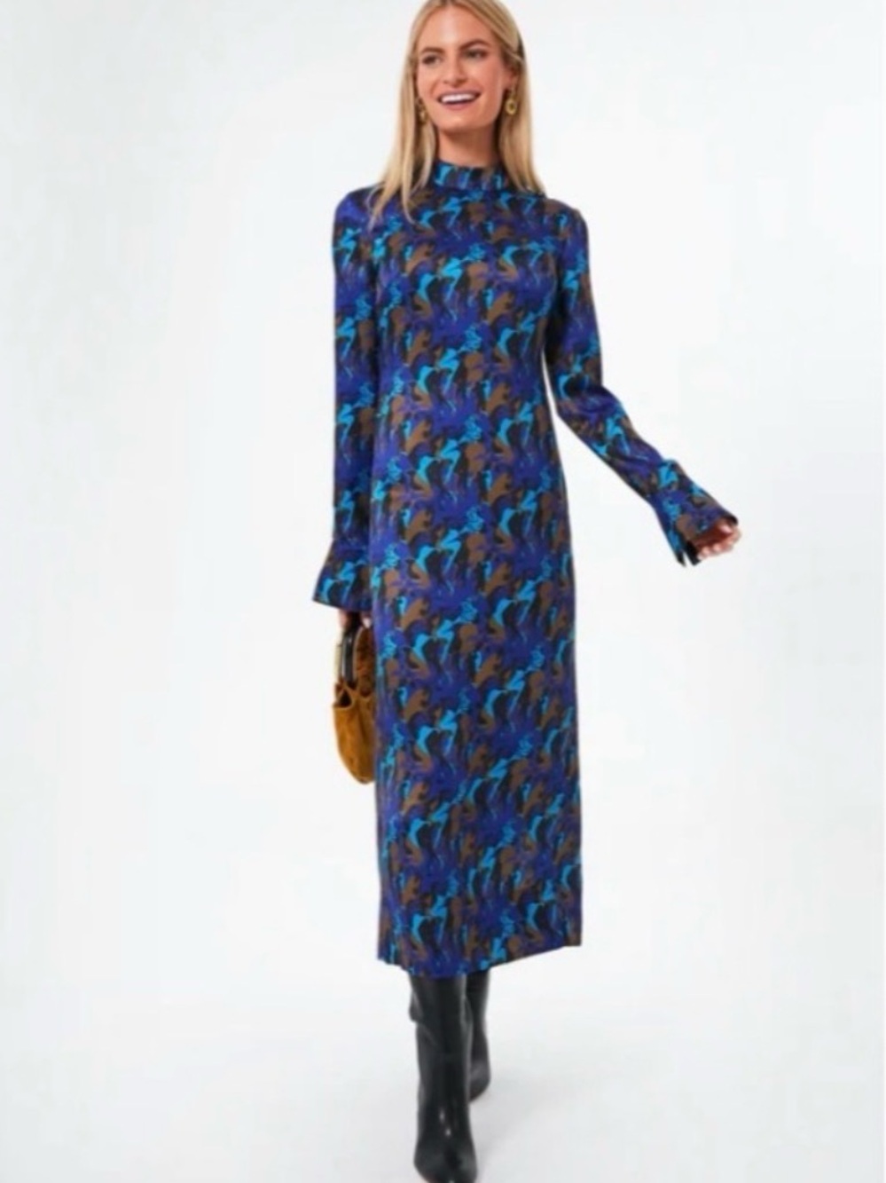 STAUD printed abstract Mock-Neck Long-Sleeve Maxi dress
